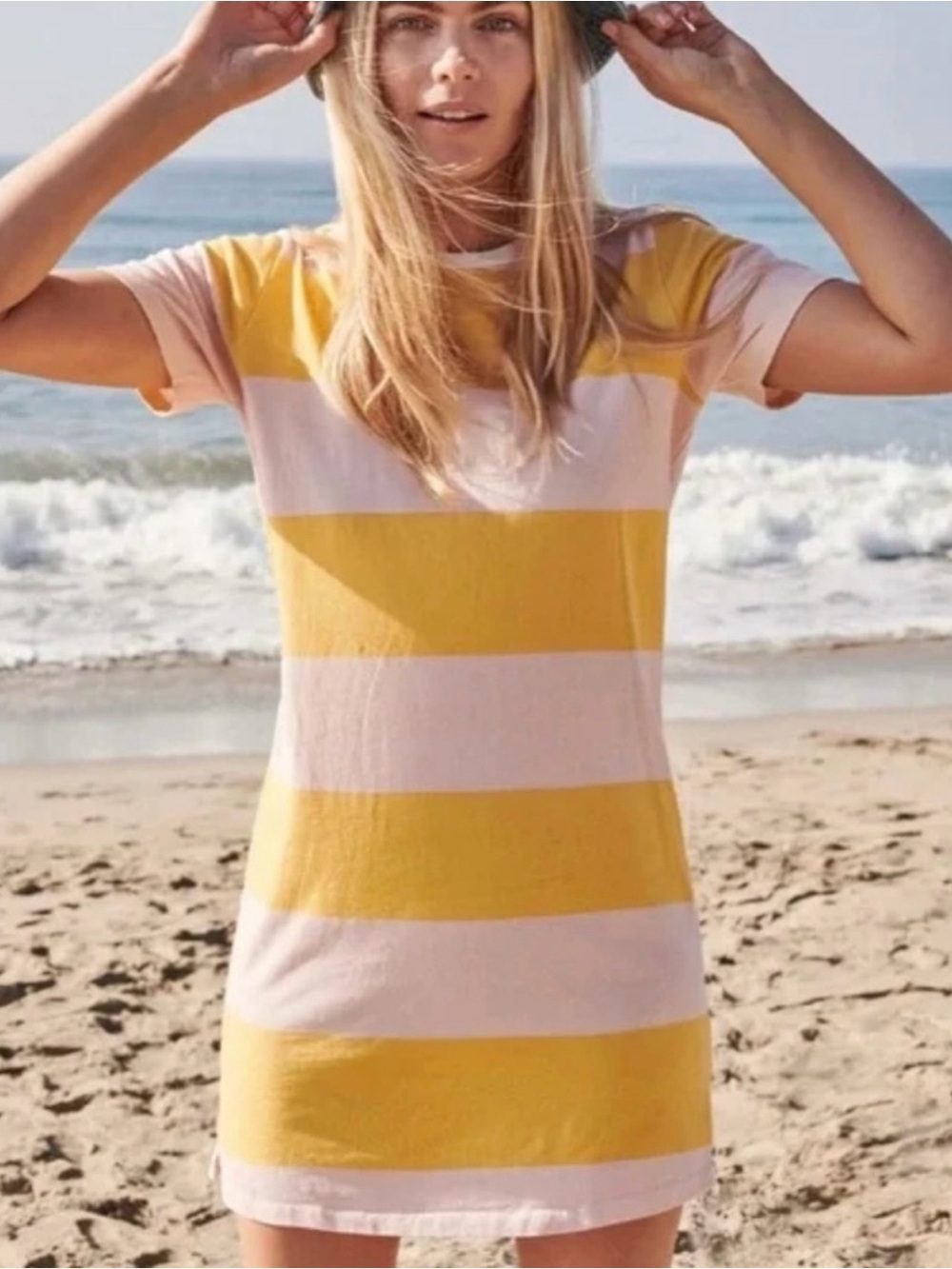 Sundry Pink & Yellow Rugby Stripe T-Shirt Dress, Small